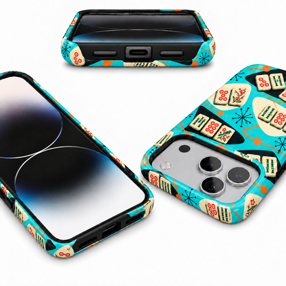 Turquoise scattered mahjong tile phone case, view 9