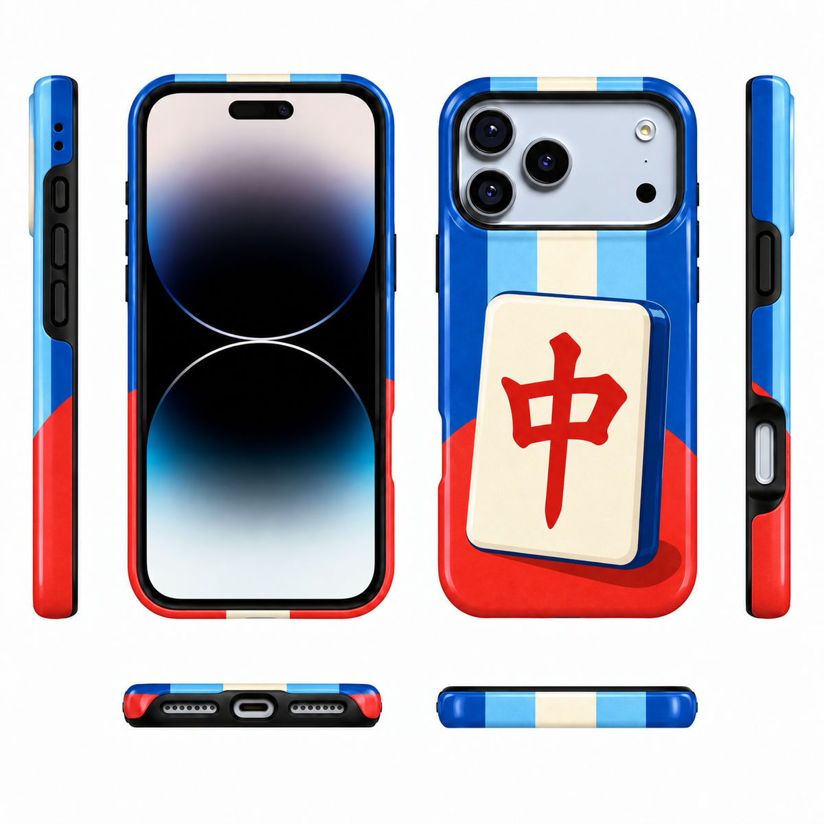 Blue and red dragon mahjong phone case, view 11