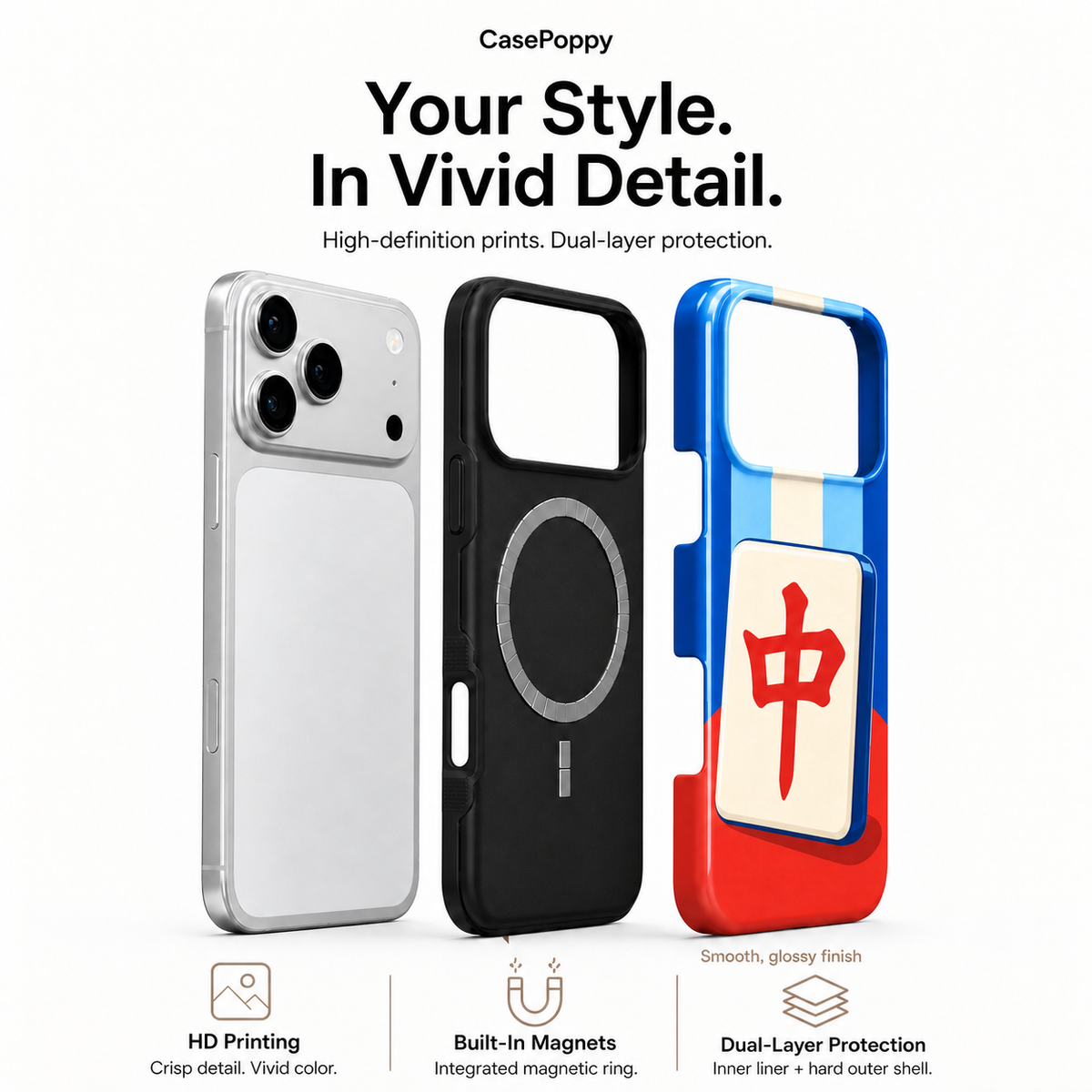 Blue and red dragon mahjong phone case, view 10