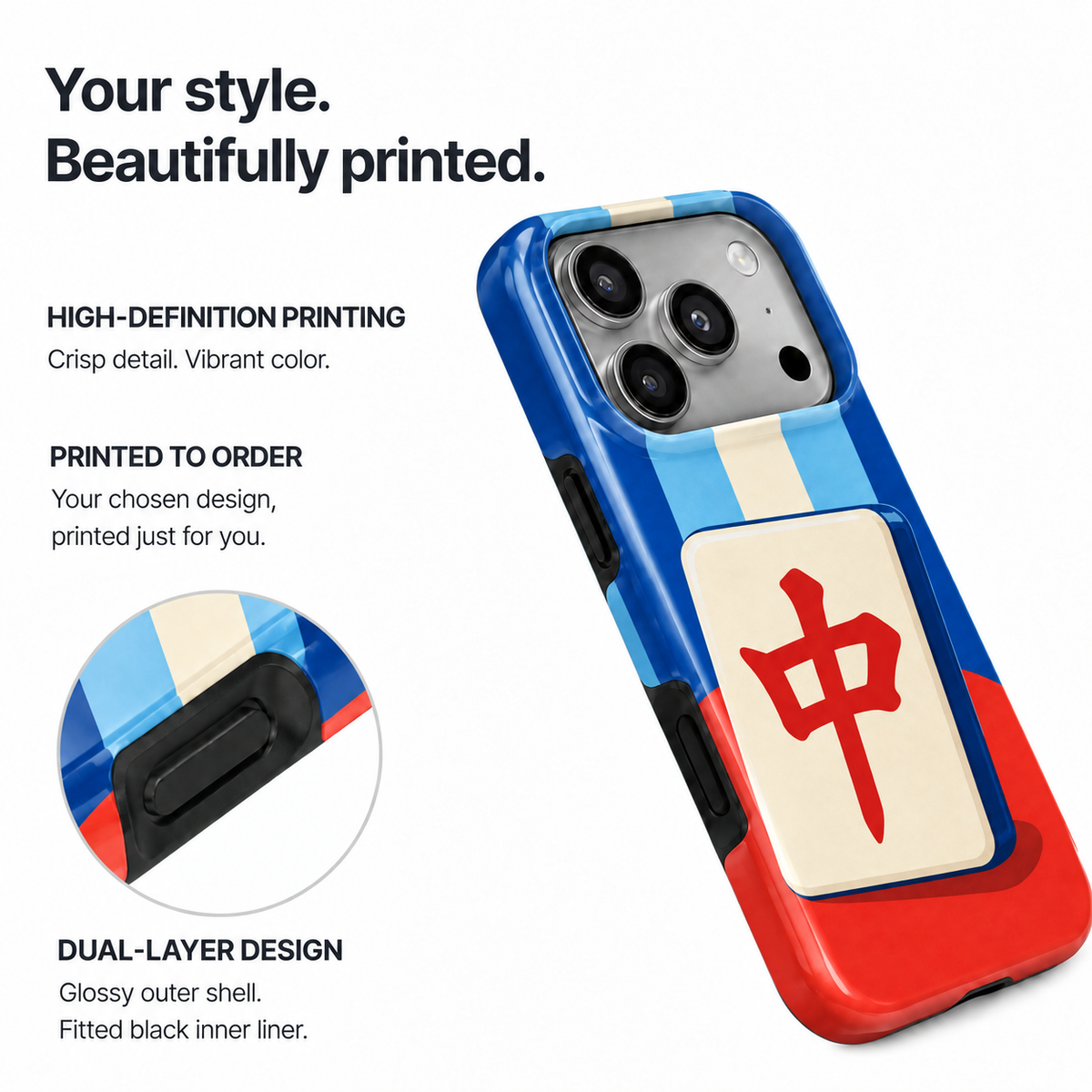 Blue and red dragon mahjong phone case, view 13