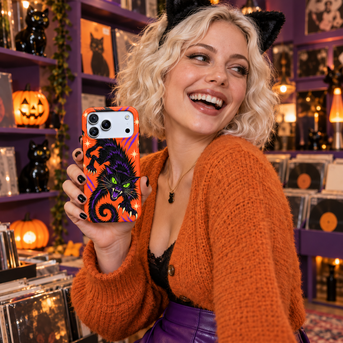 Feral Familiar | Black Cat Halloween Phone Case — view 14