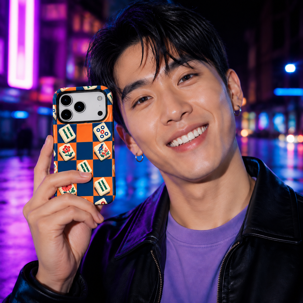 Game Grid | Navy & Orange Mahjong Phone Case — view 2