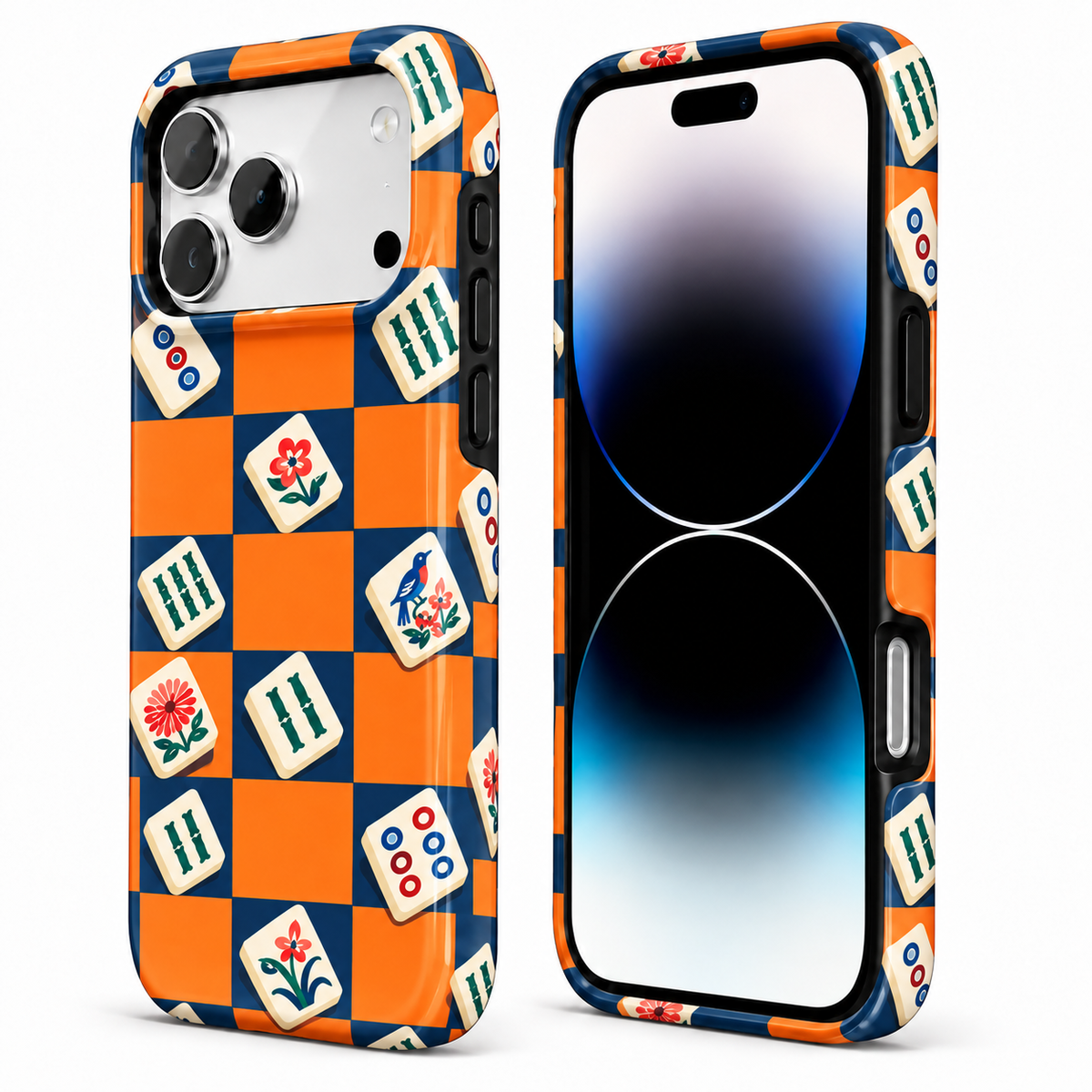 Game Grid | Navy & Orange Mahjong Phone Case — view 3