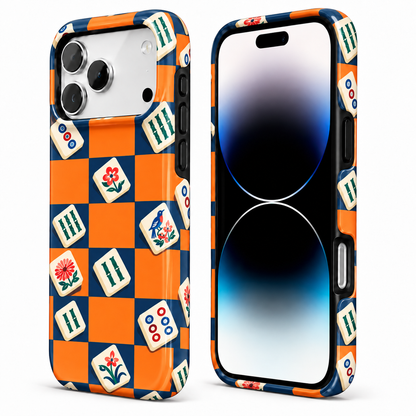 Game Grid | Navy & Orange Mahjong Phone Case — view 3