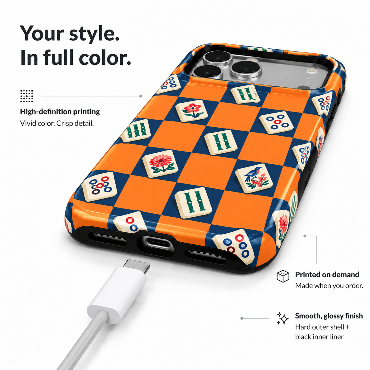 Game Grid | Navy & Orange Mahjong Phone Case — view 6