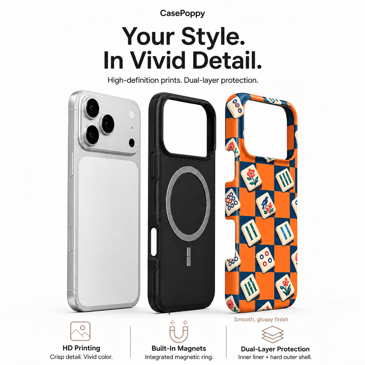 Game Grid | Navy & Orange Mahjong Phone Case — view 8