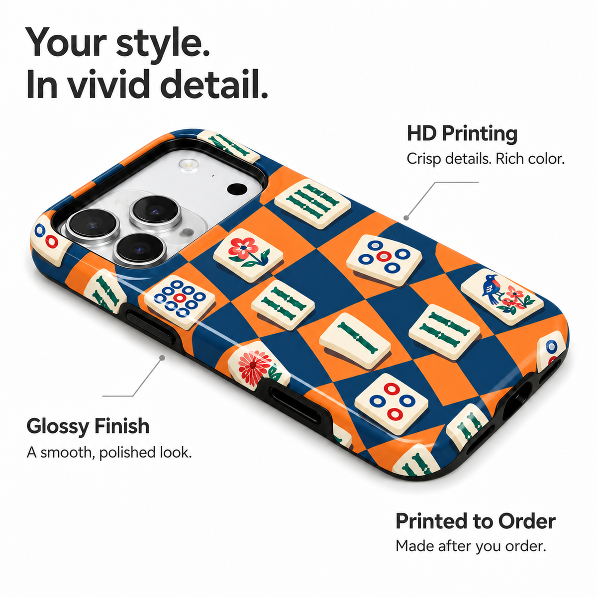 Game Grid | Navy & Orange Mahjong Phone Case — view 9
