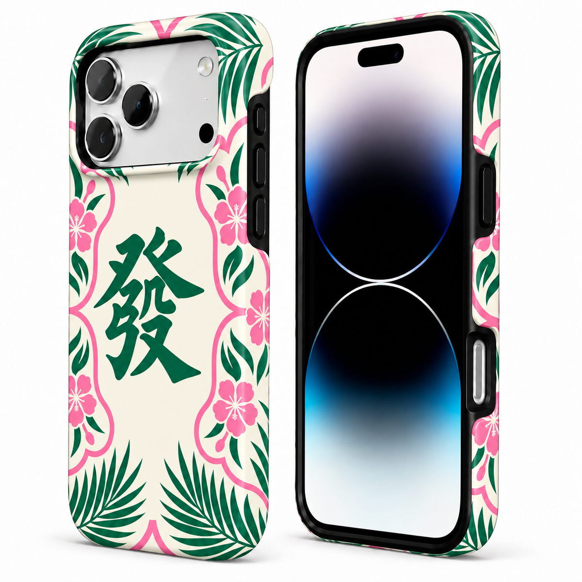 Garden Fortune | Green & Pink Mahjong Phone Case — view 2
