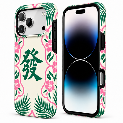Garden Fortune | Green & Pink Mahjong Phone Case — view 2