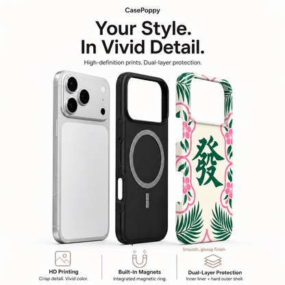 Garden Fortune | Green & Pink Mahjong Phone Case — view 4