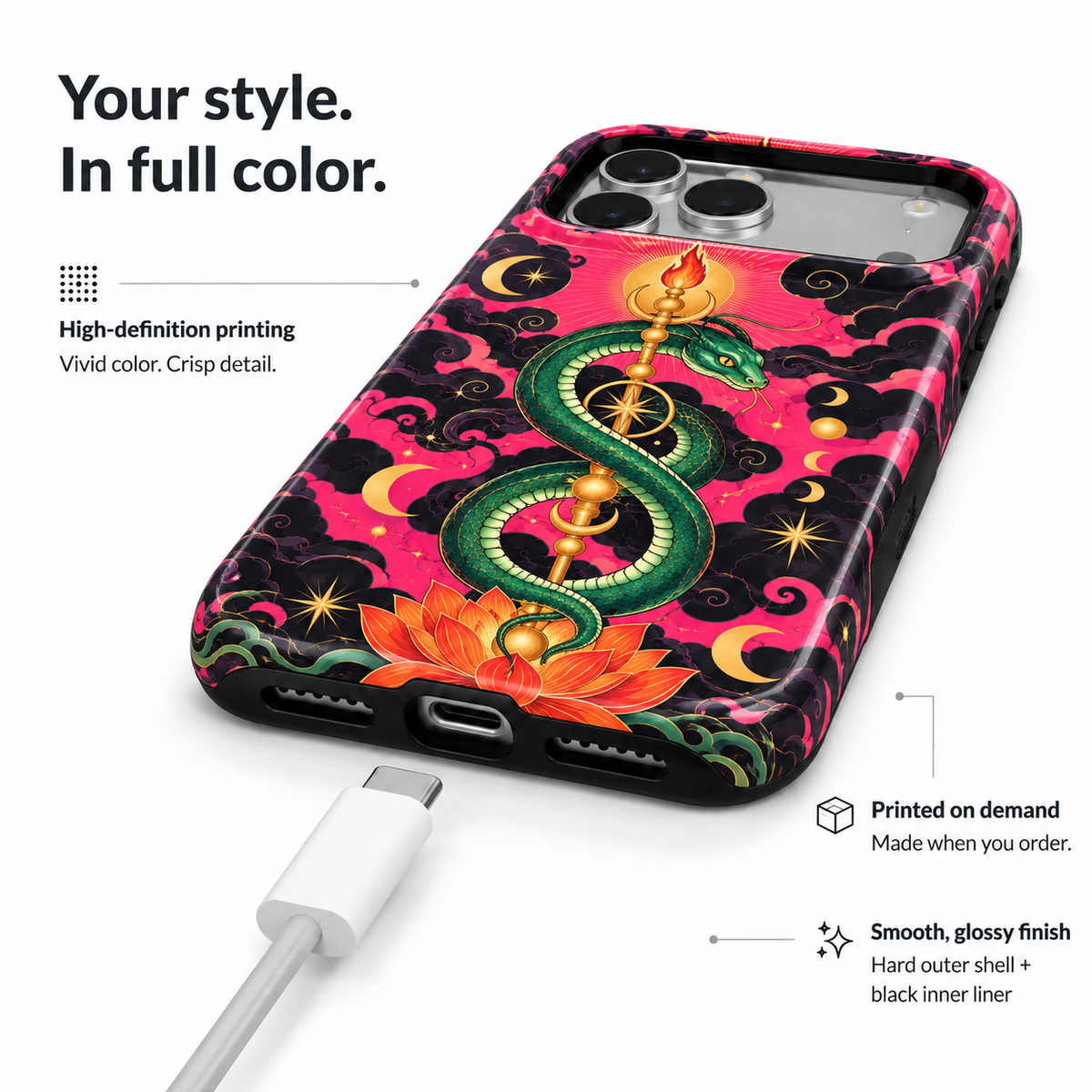 Moon Serpent | Pink Celestial Snake Phone Case — view 6