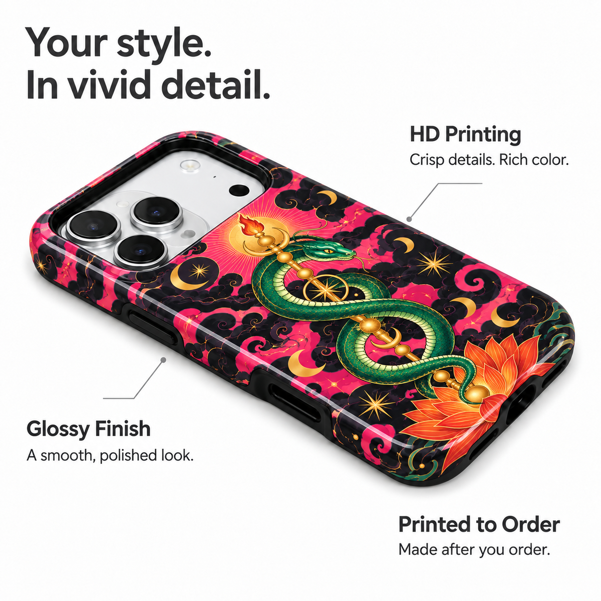 Moon Serpent | Pink Celestial Snake Phone Case — view 7