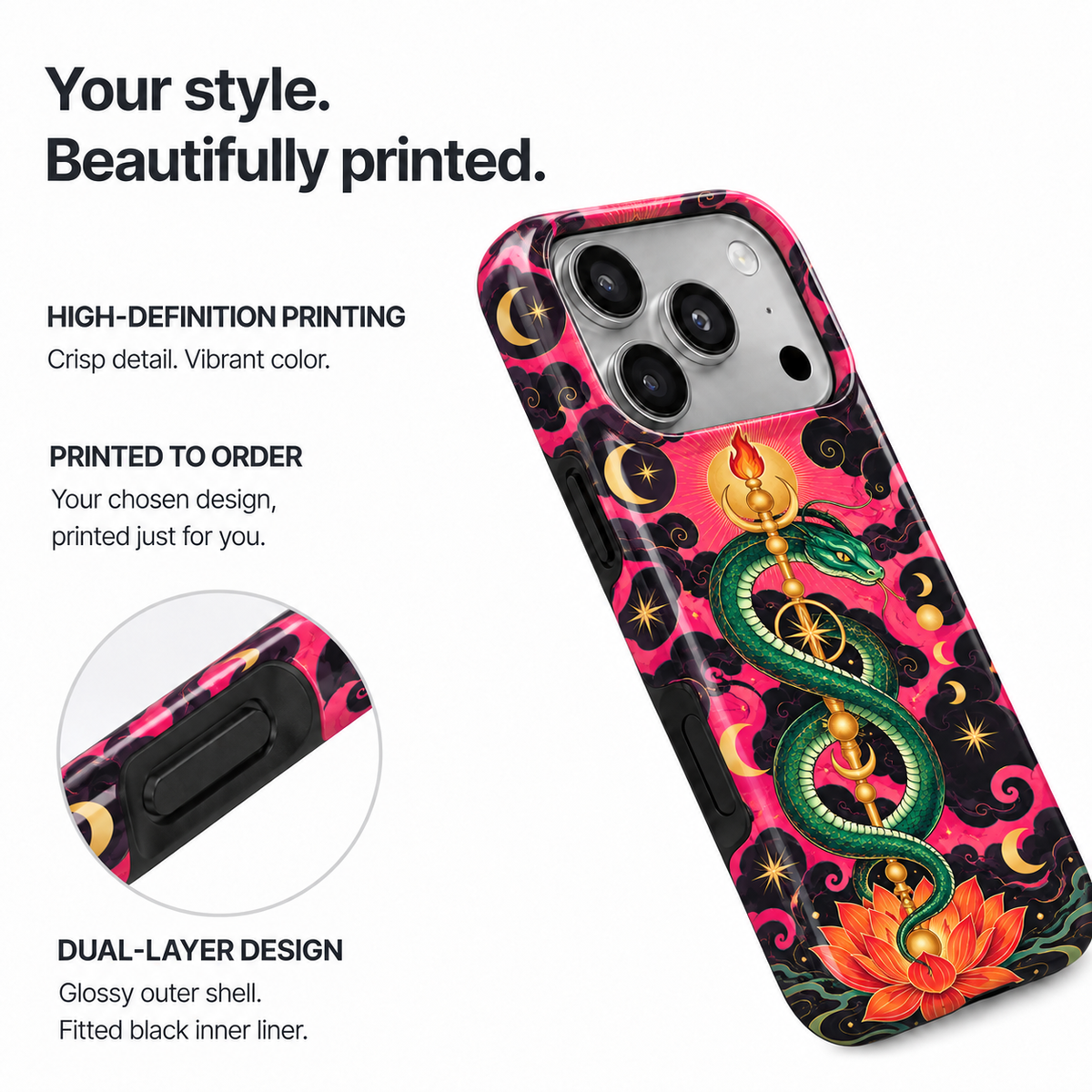 Moon Serpent | Pink Celestial Snake Phone Case — view 8