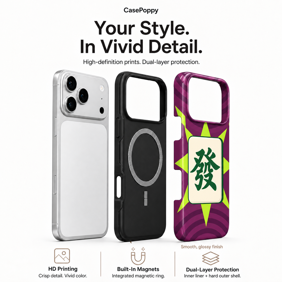 Neon Fortune | Purple & Green Mahjong Phone Case — view 4