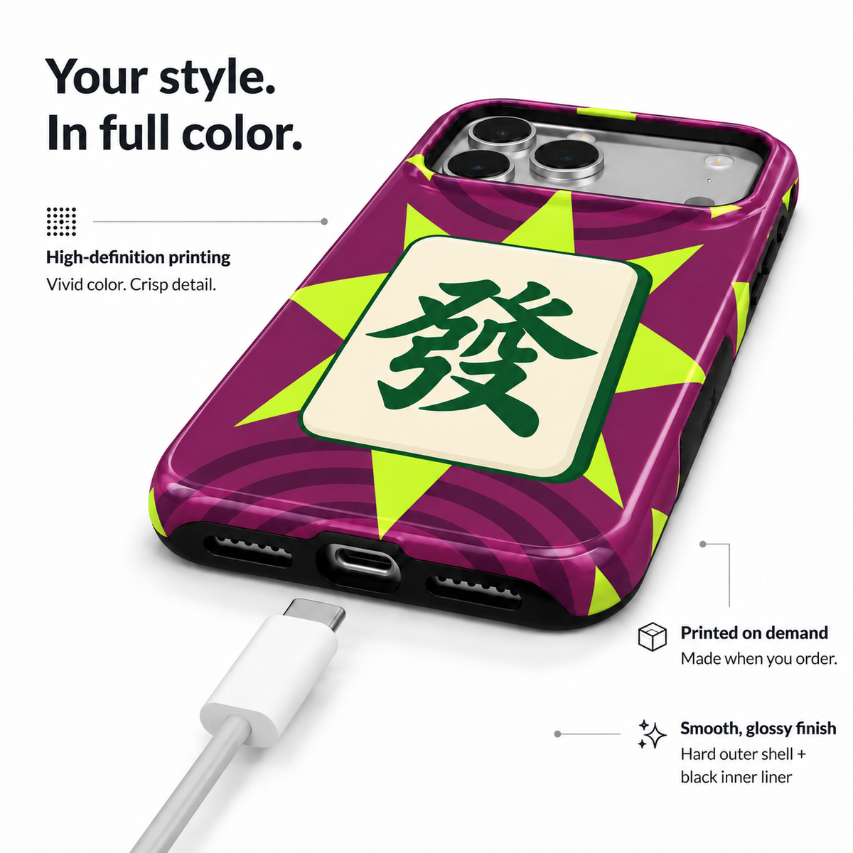 Neon Fortune | Purple & Green Mahjong Phone Case — view 6