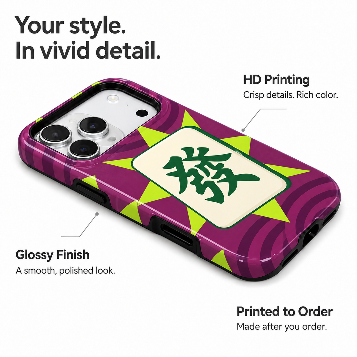 Neon Fortune | Purple & Green Mahjong Phone Case — view 7