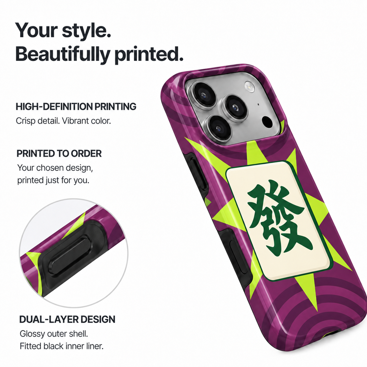 Neon Fortune | Purple & Green Mahjong Phone Case — view 8