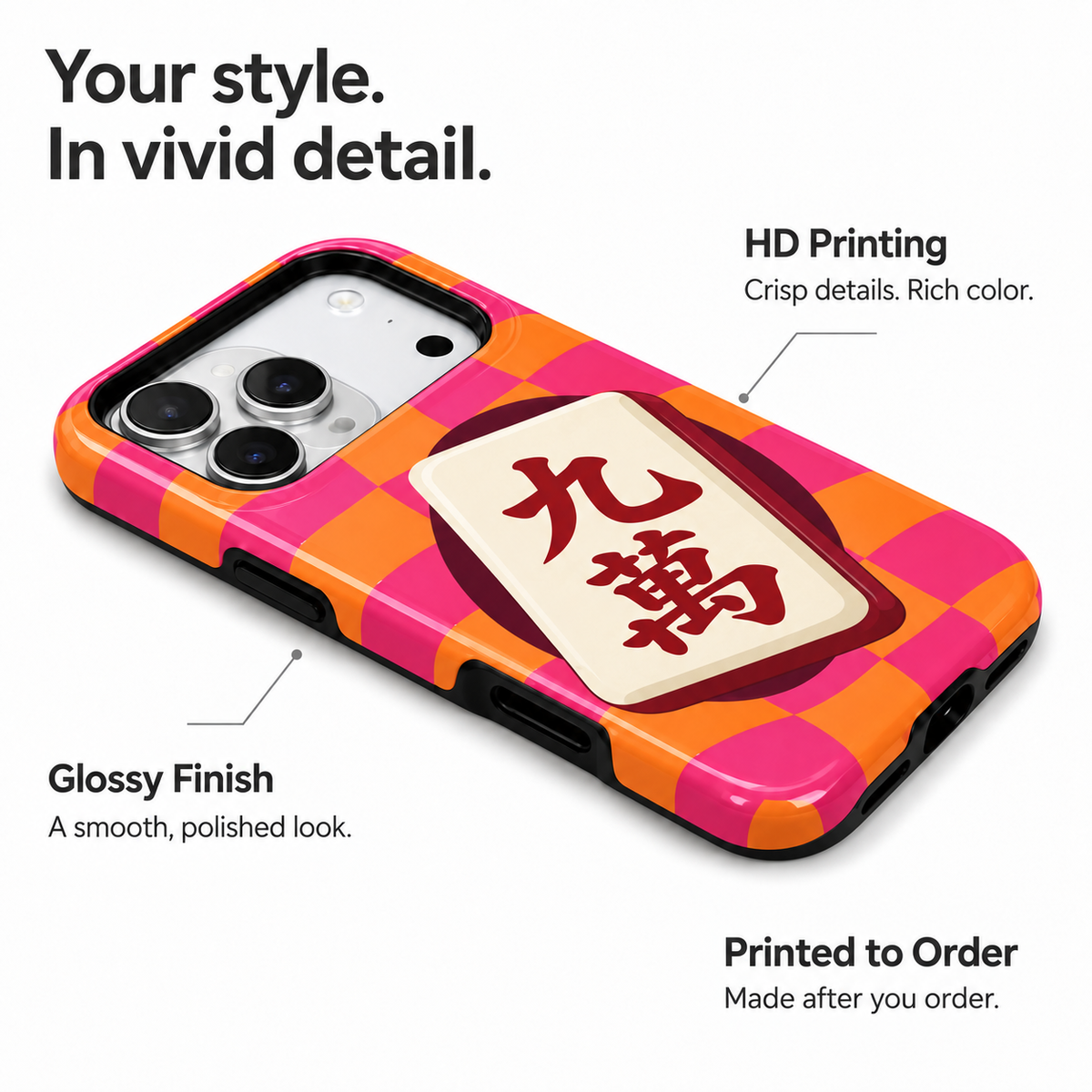 Nine Characters | Pink & Orange Mahjong Phone Case — view 7