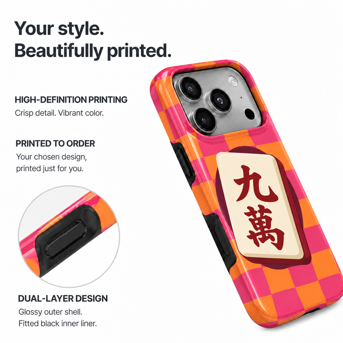 Nine Characters | Pink & Orange Mahjong Phone Case — view 8