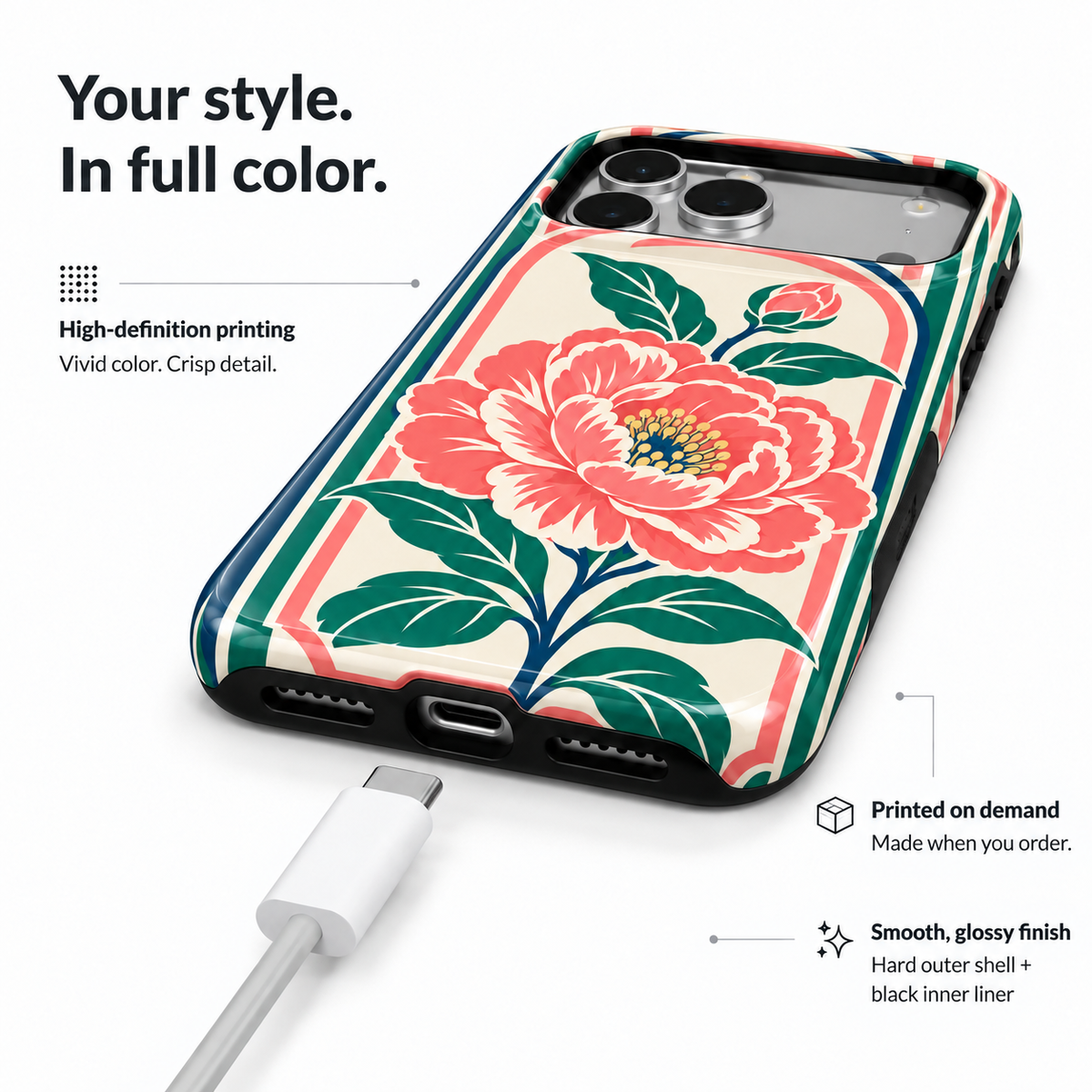 Peony Frame | Coral Floral Mahjong Phone Case — view 6