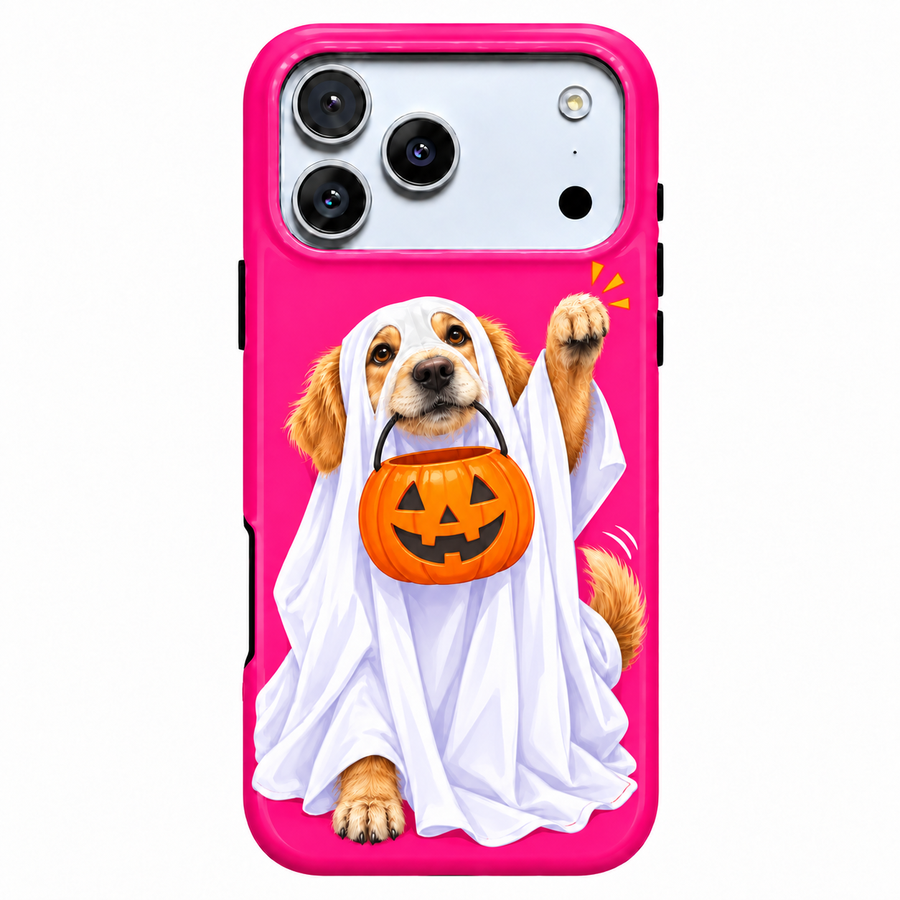 Pumpkin Paws | Pink Ghost Dog Phone Case — view 1