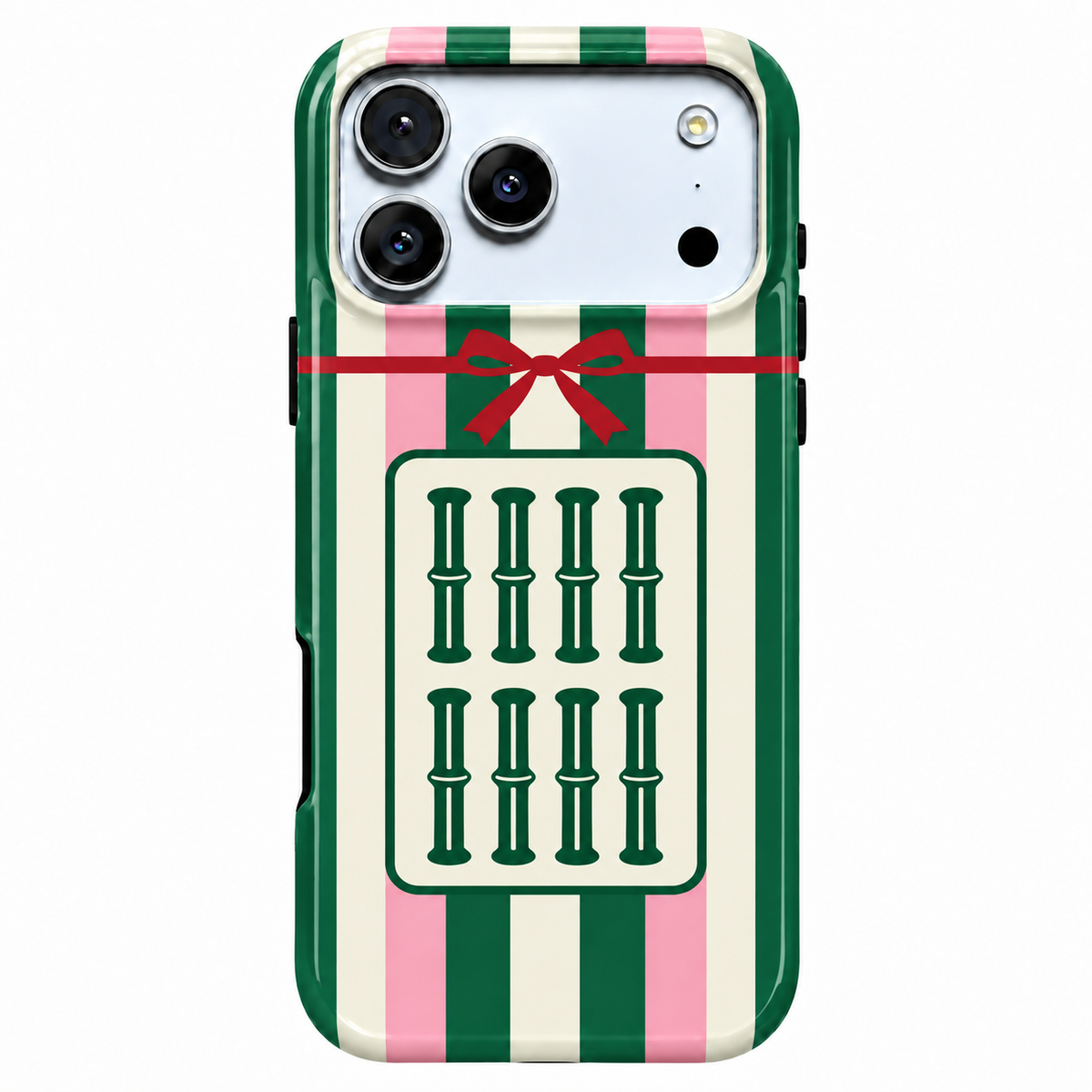 Ribbon Bamboo | Green & Pink Mahjong Phone Case — view 1