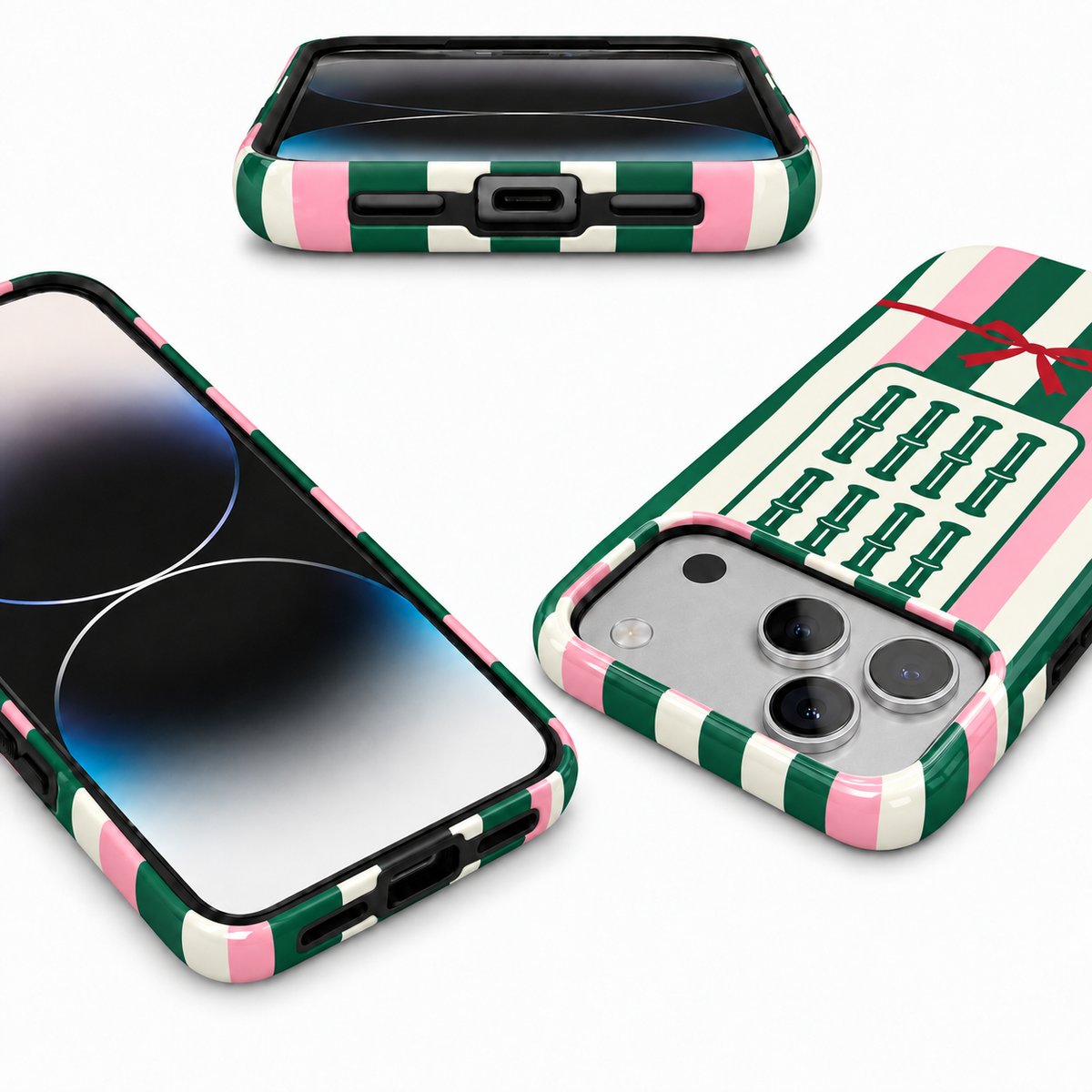 Ribbon Bamboo | Green & Pink Mahjong Phone Case — view 4