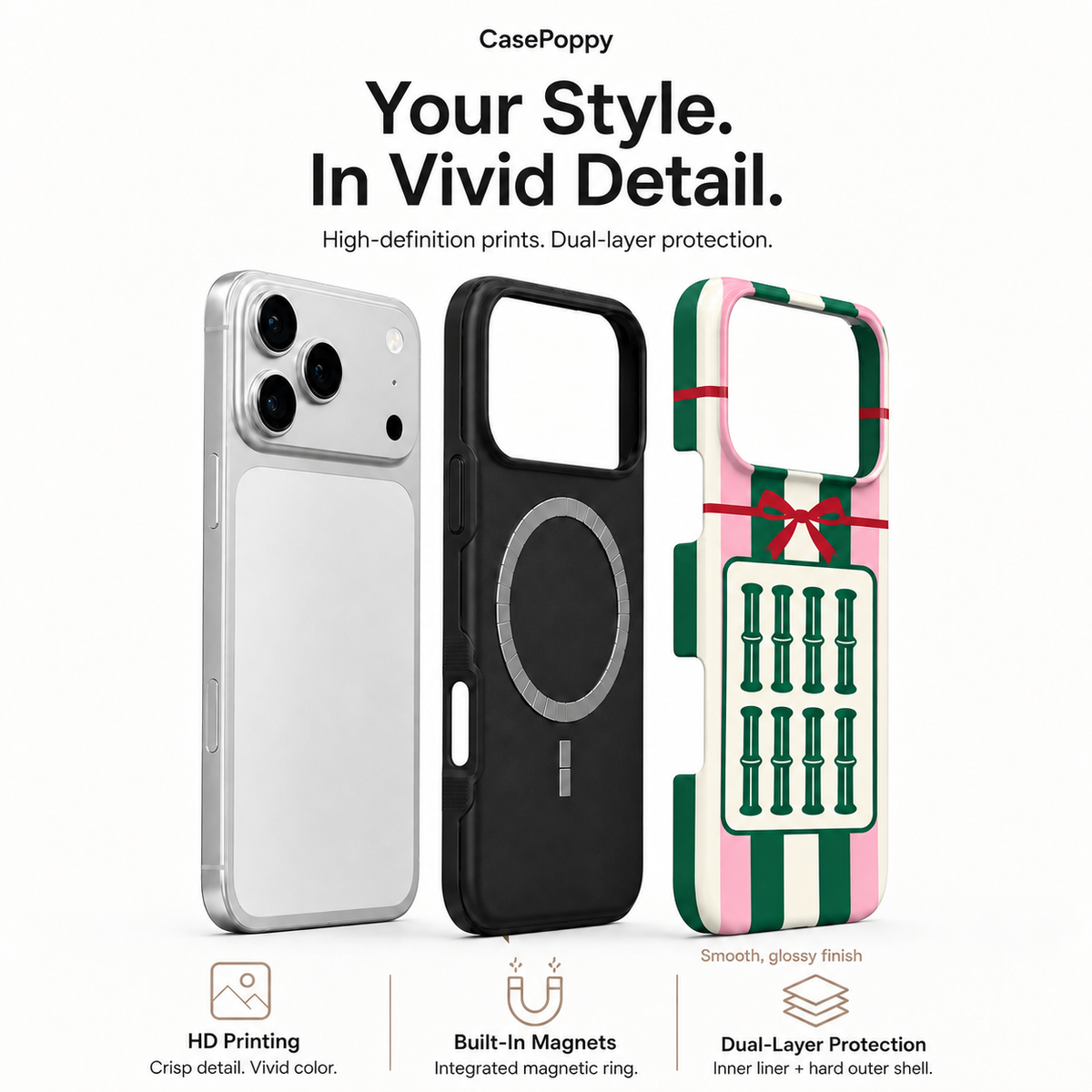 Ribbon Bamboo | Green & Pink Mahjong Phone Case — view 5