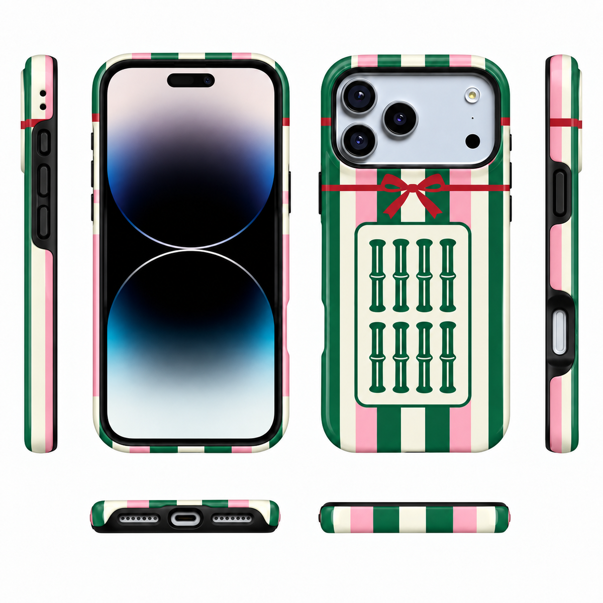 Ribbon Bamboo | Green & Pink Mahjong Phone Case — view 6