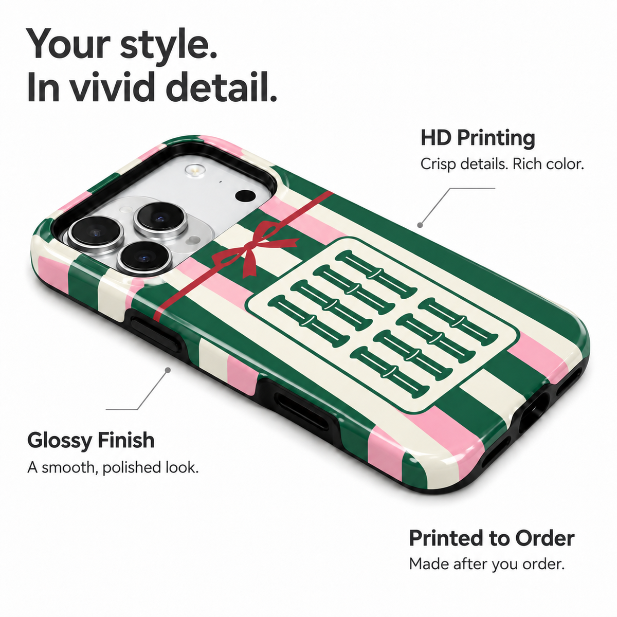 Ribbon Bamboo | Green & Pink Mahjong Phone Case — view 7