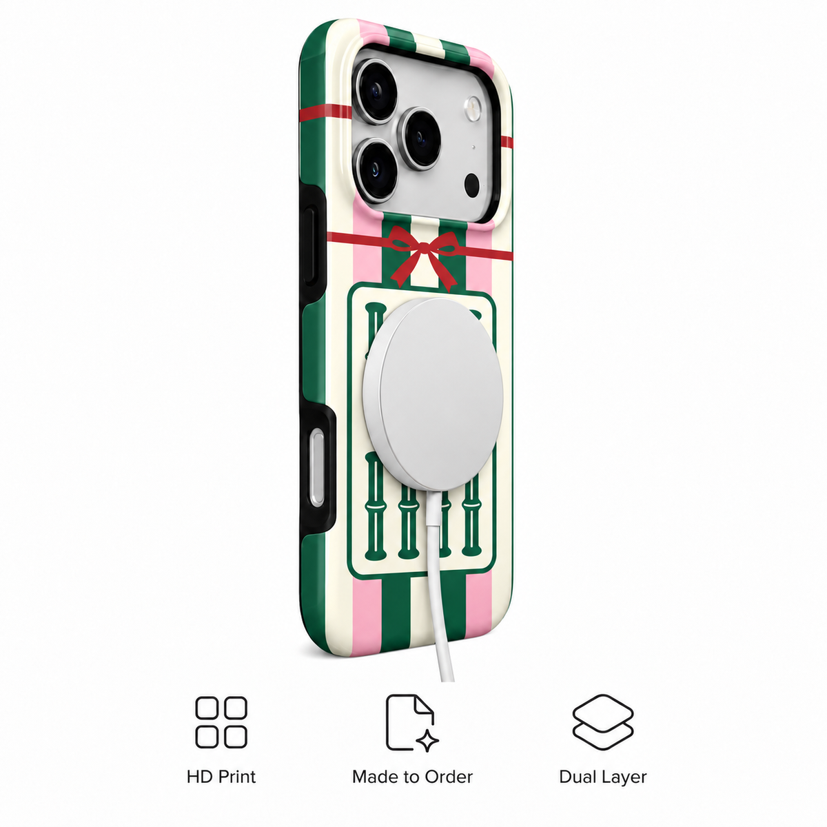 Ribbon Bamboo | Green & Pink Mahjong Phone Case — view 8