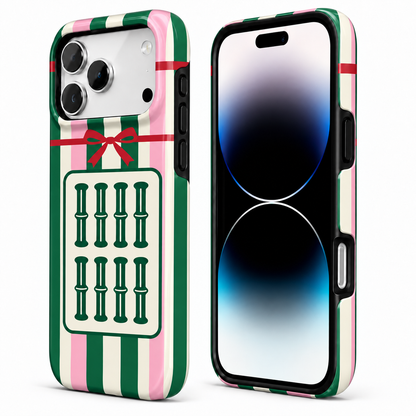 Ribbon Bamboo | Green & Pink Mahjong Phone Case — view 9