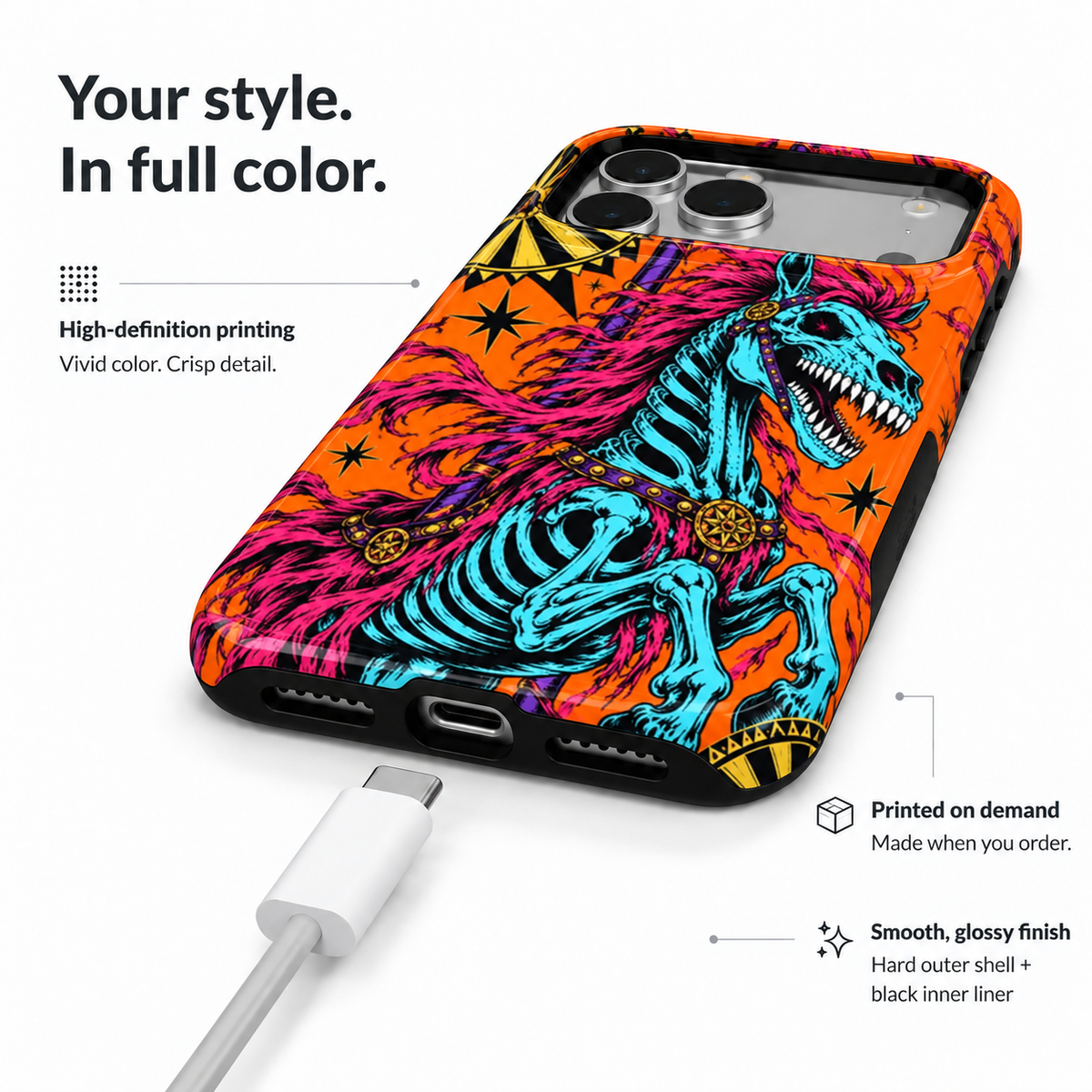 Skeletal Carnival Horse Phone Case — view 6