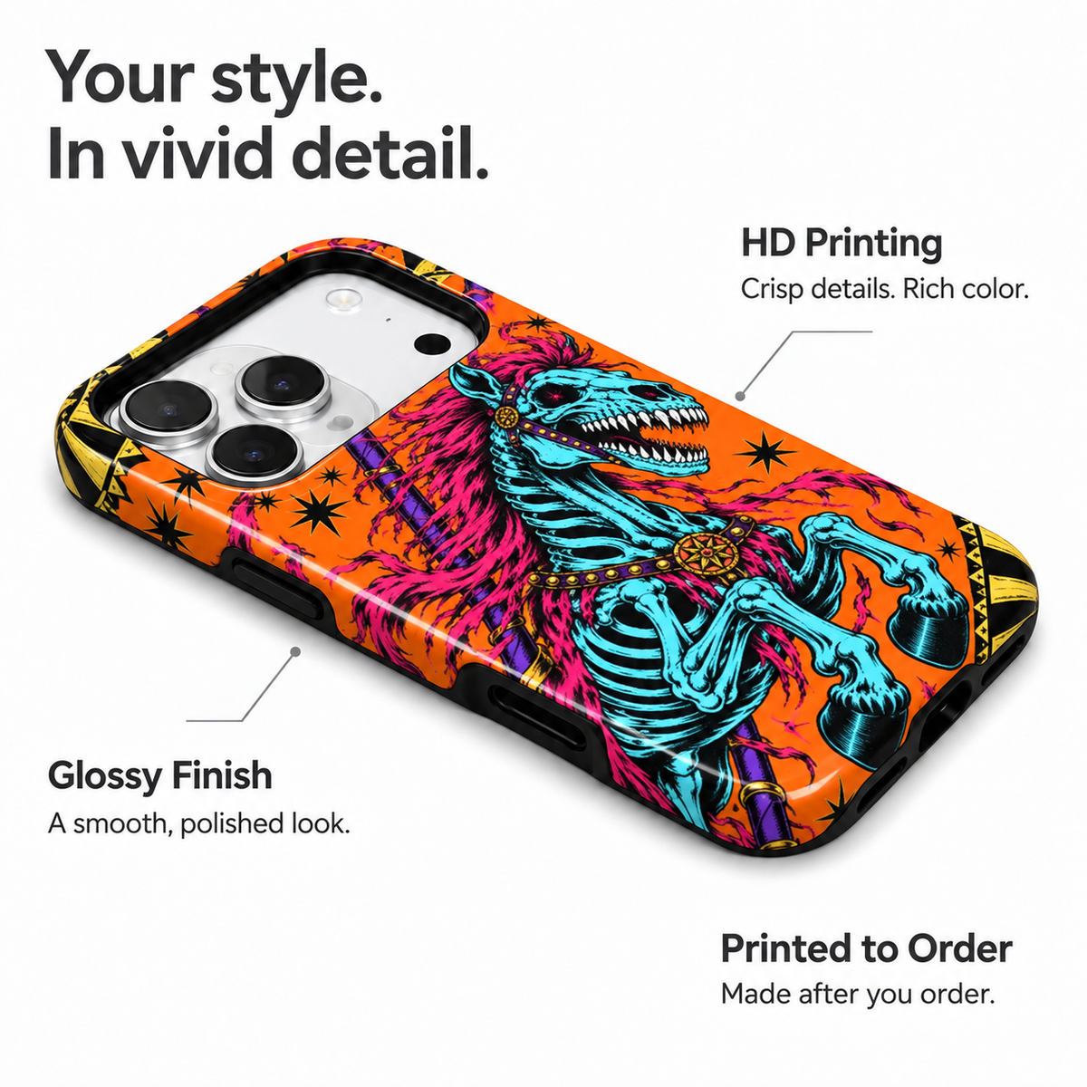 Skeletal Carnival Horse Phone Case — view 7
