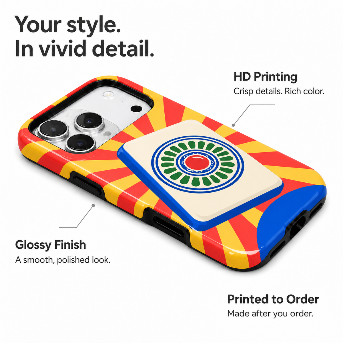 Sunburst One | Red & Yellow Mahjong Phone Case — view 7