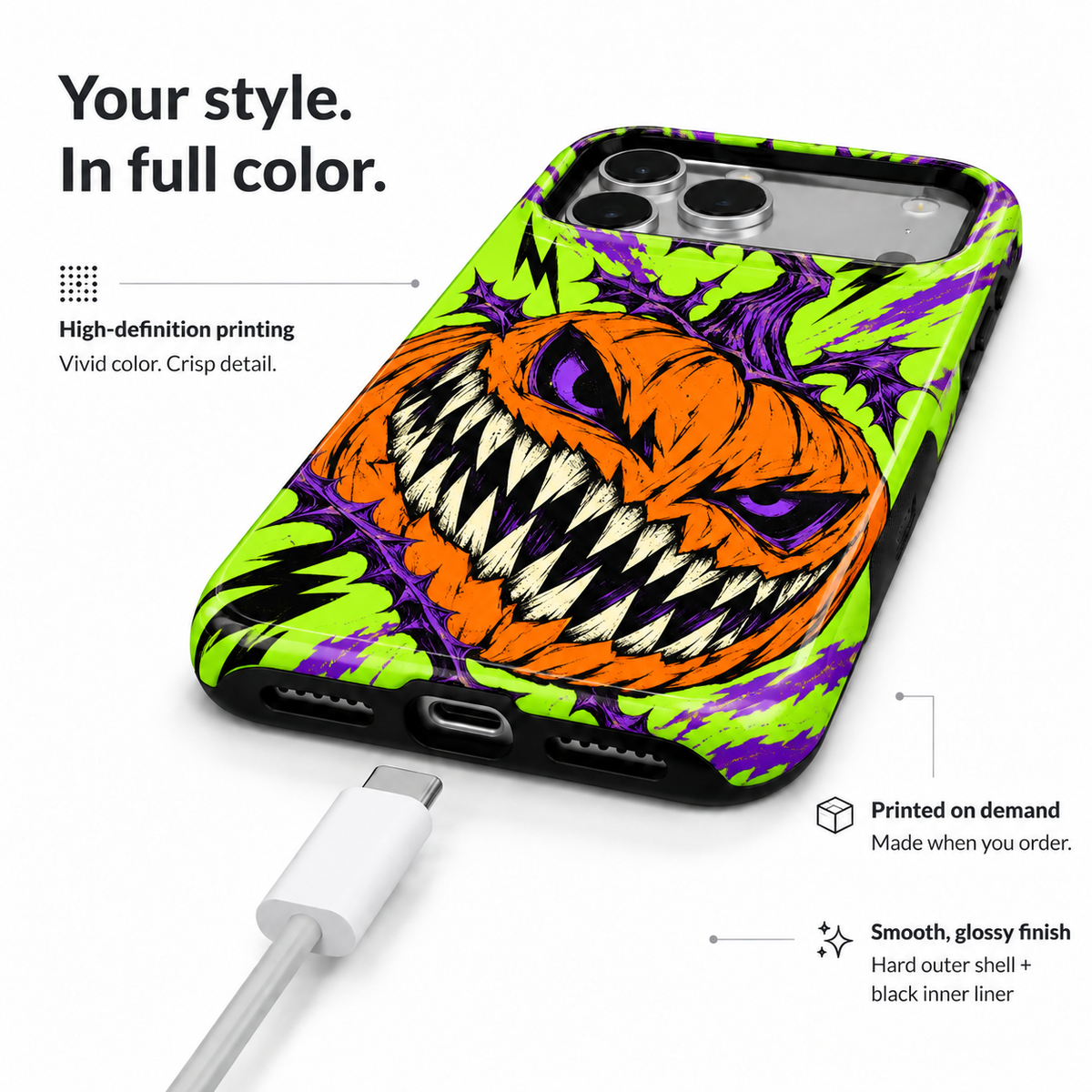 Thorn Grin | Neon Jack-o'-Lantern Phone Case — view 6