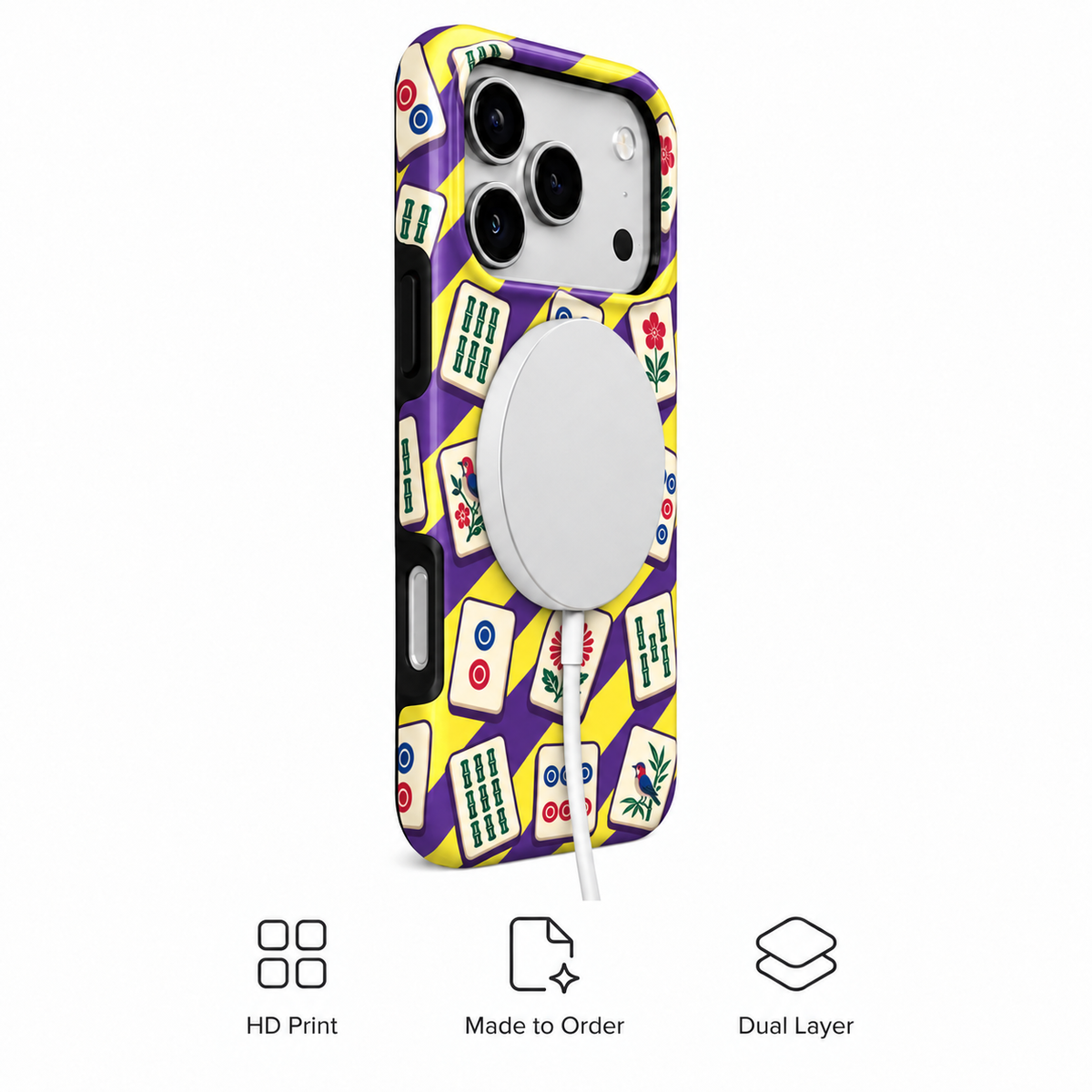 Tile Scatter | Purple & Yellow Mahjong Phone Case — view 3