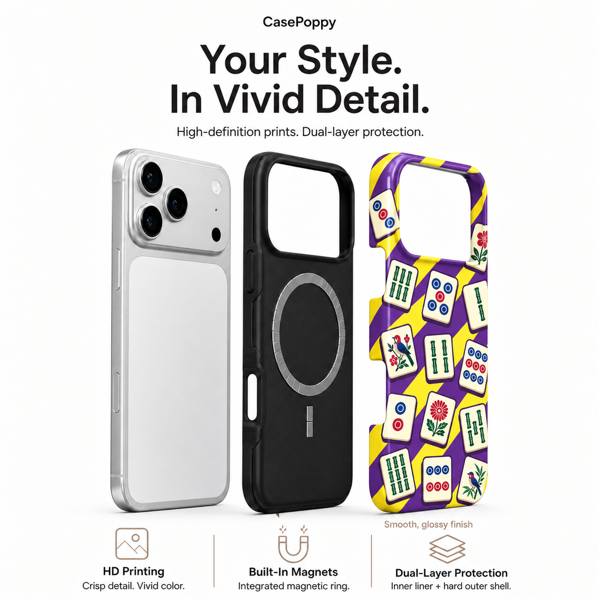Tile Scatter | Purple & Yellow Mahjong Phone Case — view 4