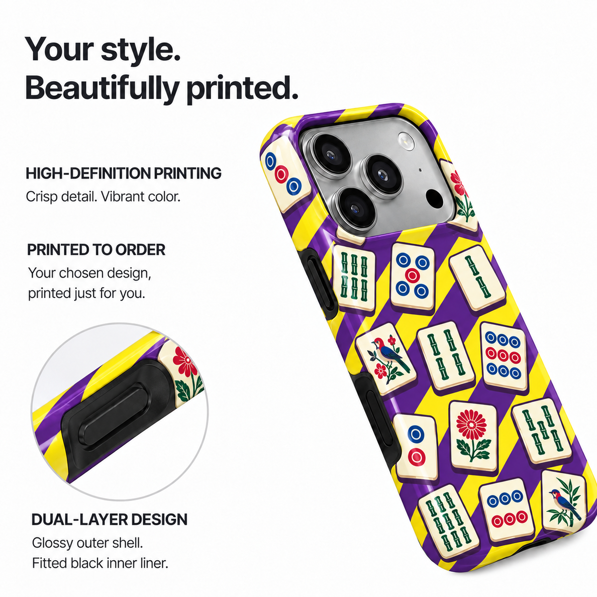 Tile Scatter | Purple & Yellow Mahjong Phone Case — view 7
