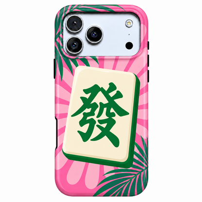 Tropical Fortune | Pink & Green Mahjong Phone Case — view 1