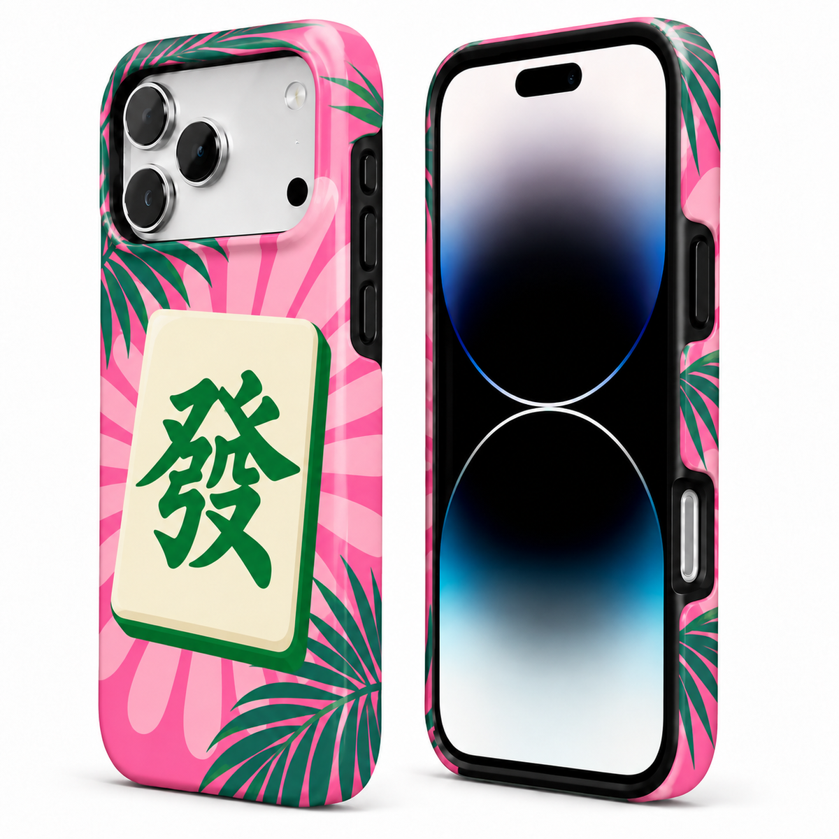Tropical Fortune | Pink & Green Mahjong Phone Case — view 2
