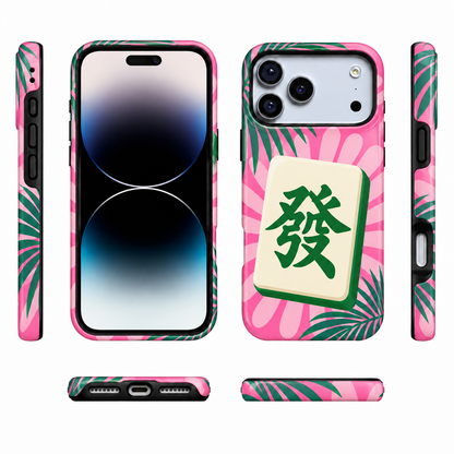 Tropical Fortune | Pink & Green Mahjong Phone Case — view 5