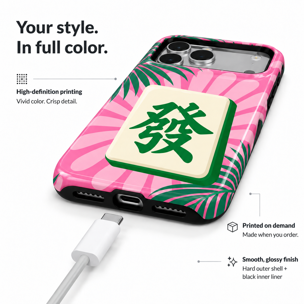 Tropical Fortune | Pink & Green Mahjong Phone Case — view 6