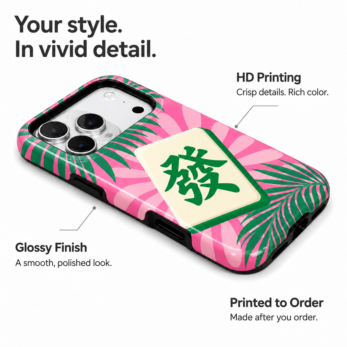 Tropical Fortune | Pink & Green Mahjong Phone Case — view 7