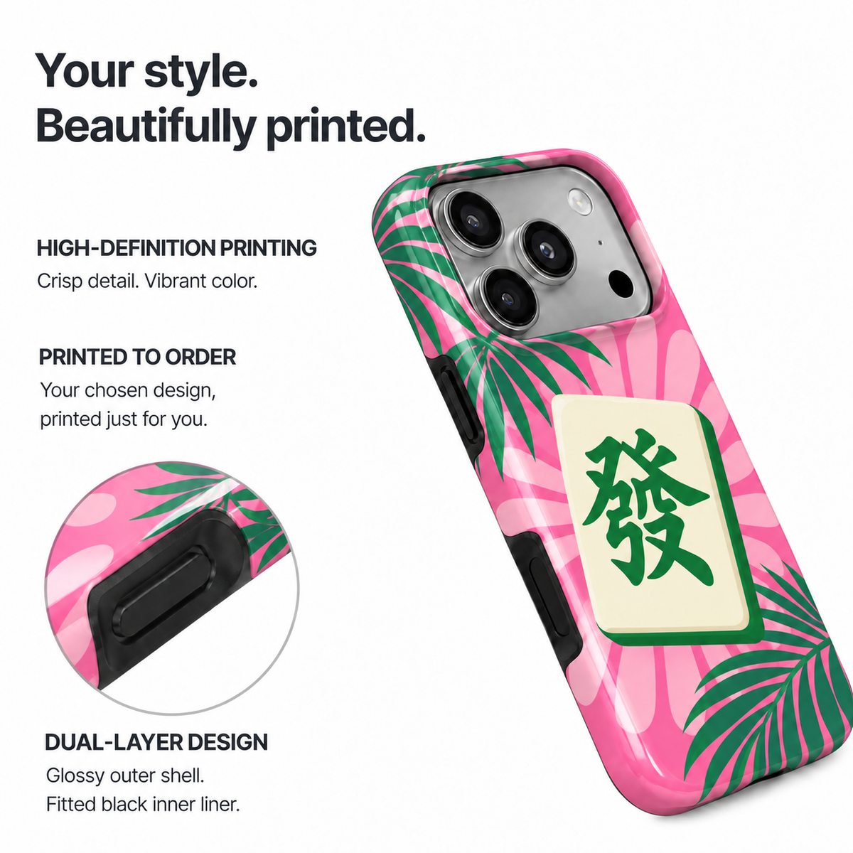 Tropical Fortune | Pink & Green Mahjong Phone Case — view 8