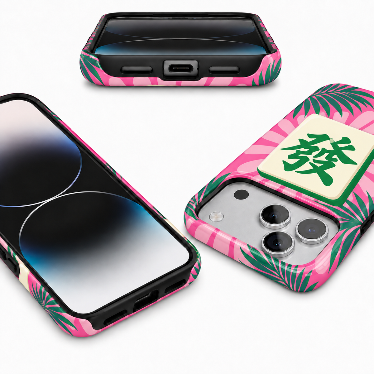Tropical Fortune | Pink & Green Mahjong Phone Case — view 9