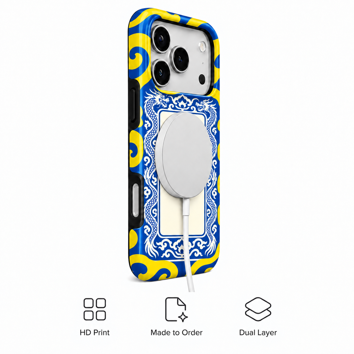 White Dragon Frame | Blue & Yellow Mahjong Phone Case — view 3