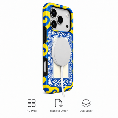 White Dragon Frame | Blue & Yellow Mahjong Phone Case — view 3