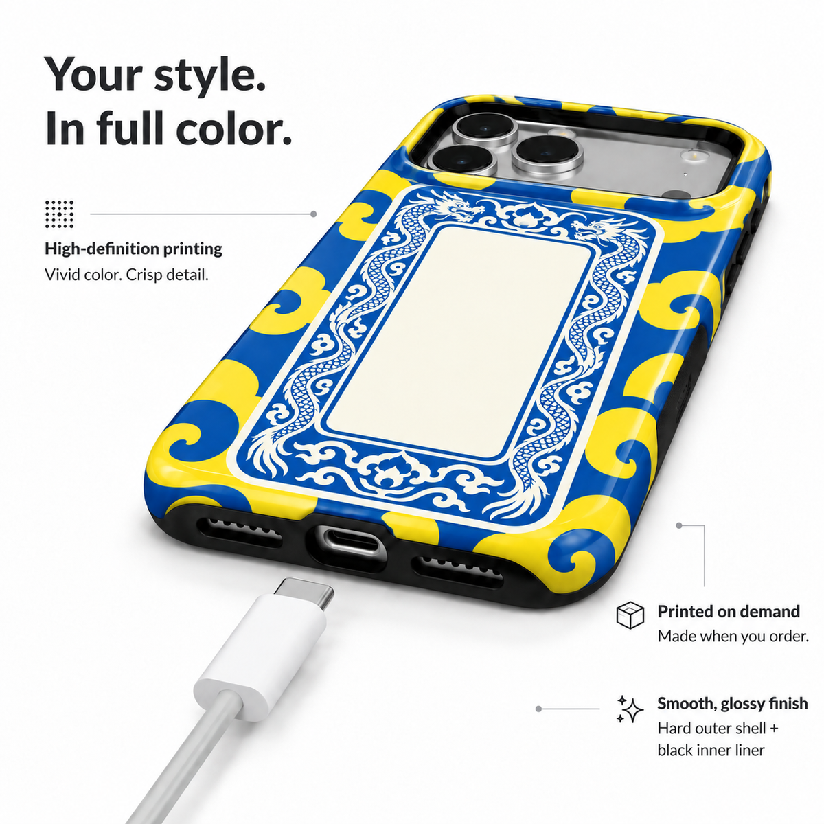 White Dragon Frame | Blue & Yellow Mahjong Phone Case — view 6