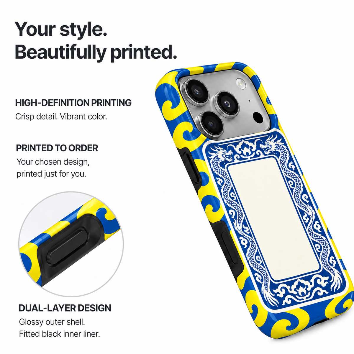 White Dragon Frame | Blue & Yellow Mahjong Phone Case — view 8